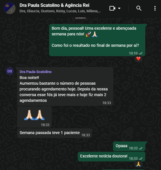 Conversa no WhatsApp: Dra. Paula relata aumento de pessoas procurando agendamento